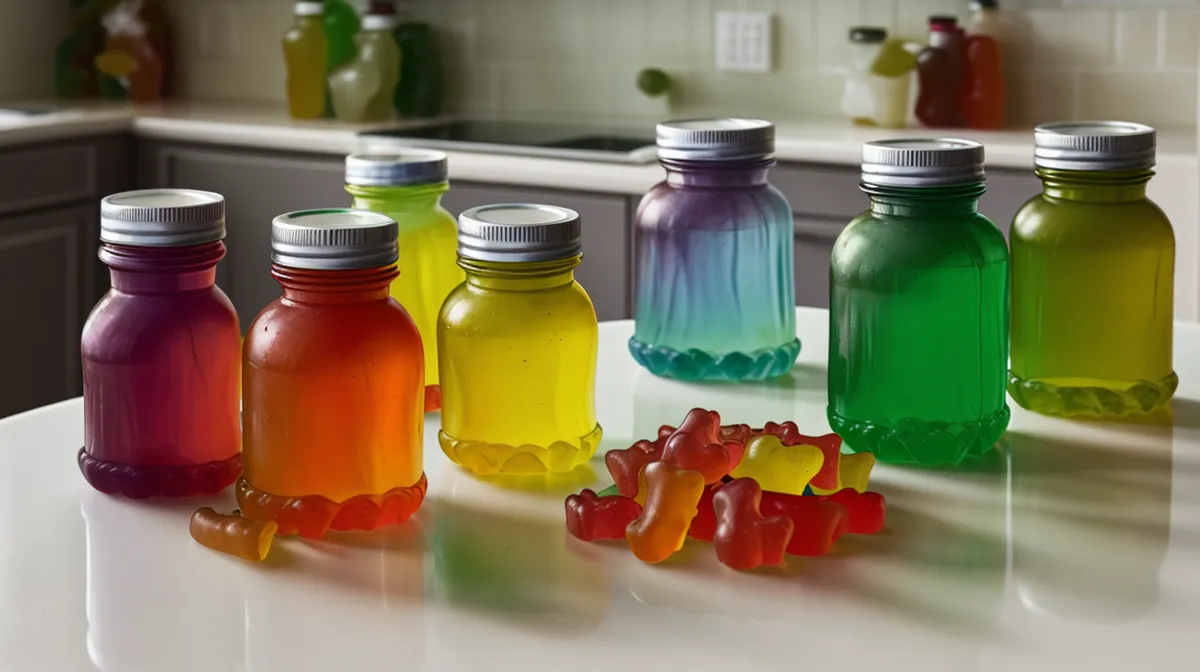 Best fiber gummies for adults who hate swallowing large pills, lined up next to a morning glass of water