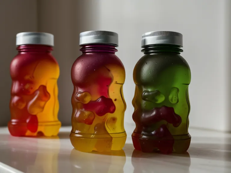 A woman reaching for a bottle of fiber gummies in a kitchen cabinet as part of a morning gut wellness routine