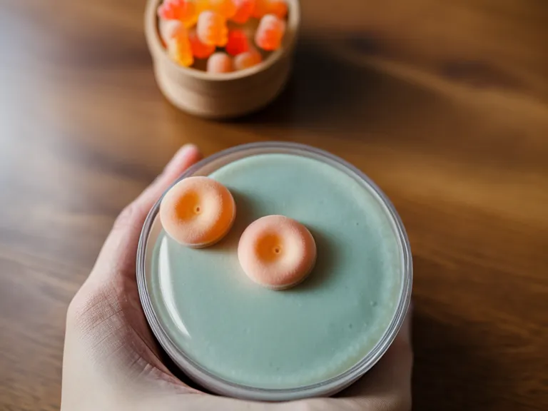 Close-up of two probiotic gummies for immune support held during a school-day gut-health check
