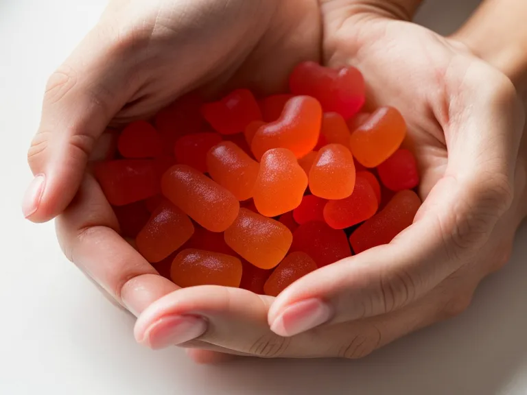 Gummy vitamin supplement held up for a label-reading check before deciding if it fits an IBS-relief routine