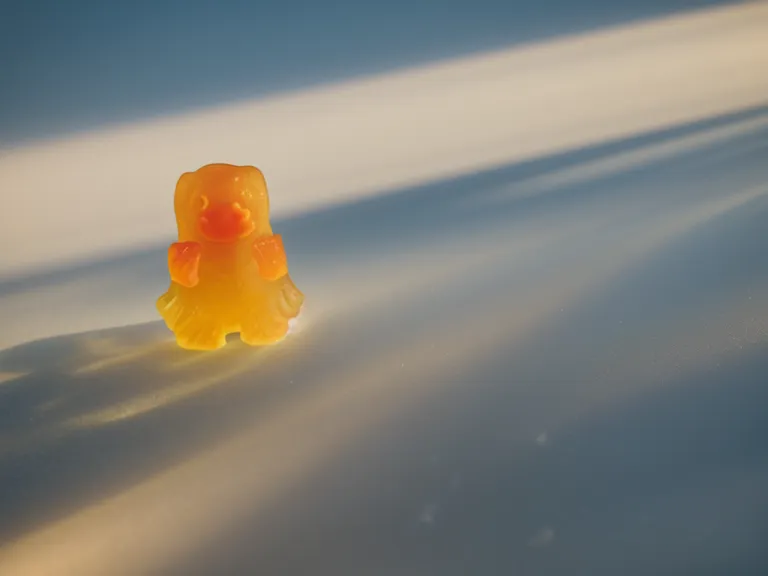 A single sugar-free probiotic gummy resting on an open classroom grading notebook