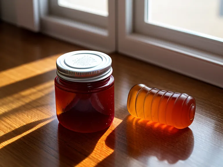 Gummy vitamins bottle for gut health sitting on a teacher's desk beside a stack of graded papers.