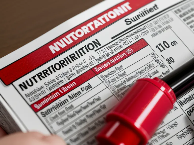 Close-up of a red pen circling ingredients on a gummy vitamin supplement label to check for added sugar.