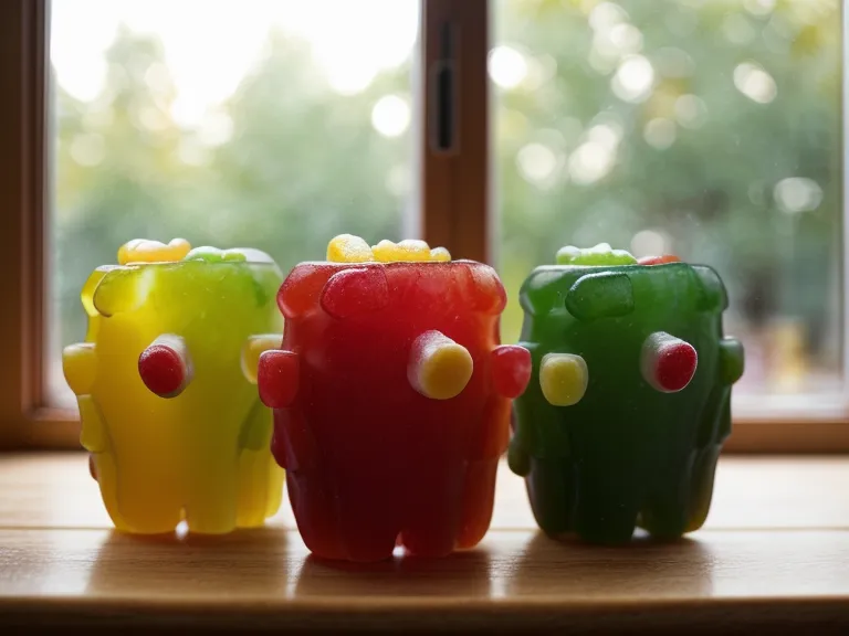 Close-up of three colorful pectin-based gummy vitamins from a gut health teacher's probiotic review