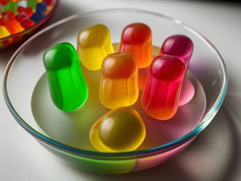 Gummy vitamins gut health routine test in a dish beside a red grading pen