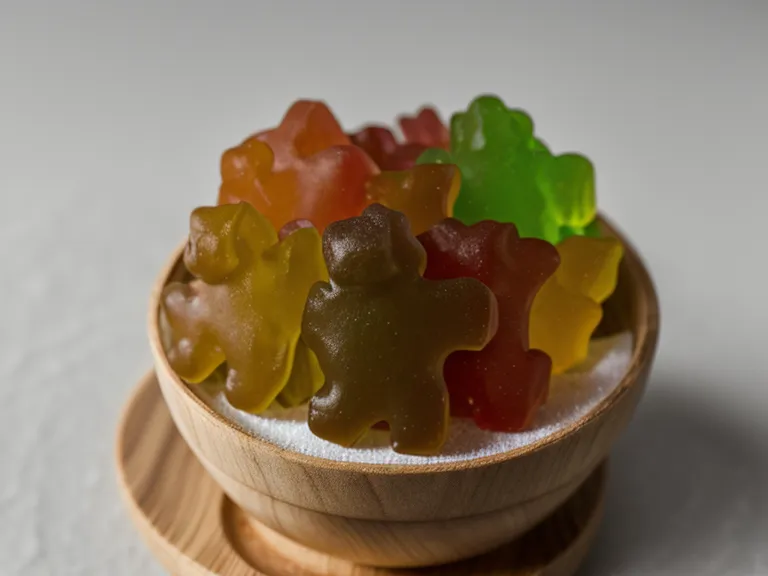 A gummy probiotic next to a teaspoon of sugar, comparing sugar content for a gut health label audit