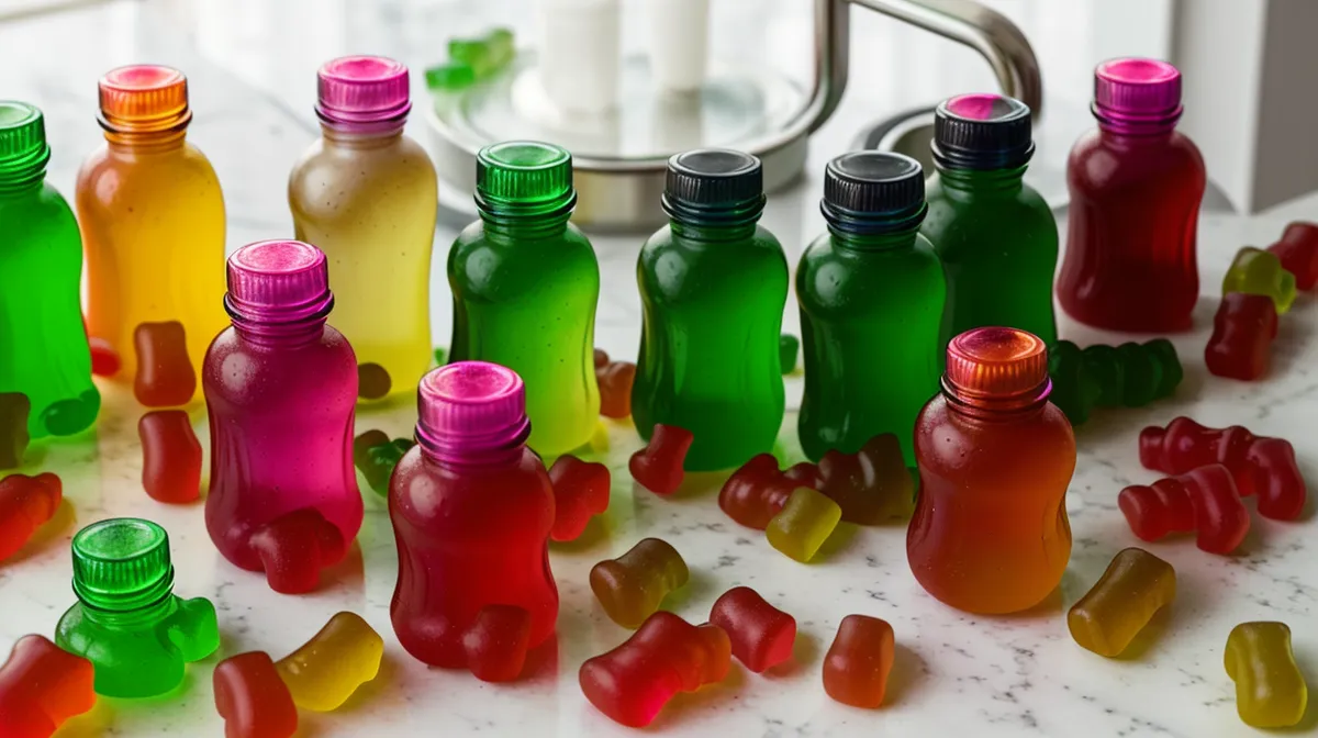 Gummy vitamins bottle label being read closely for gut health ingredient transparency