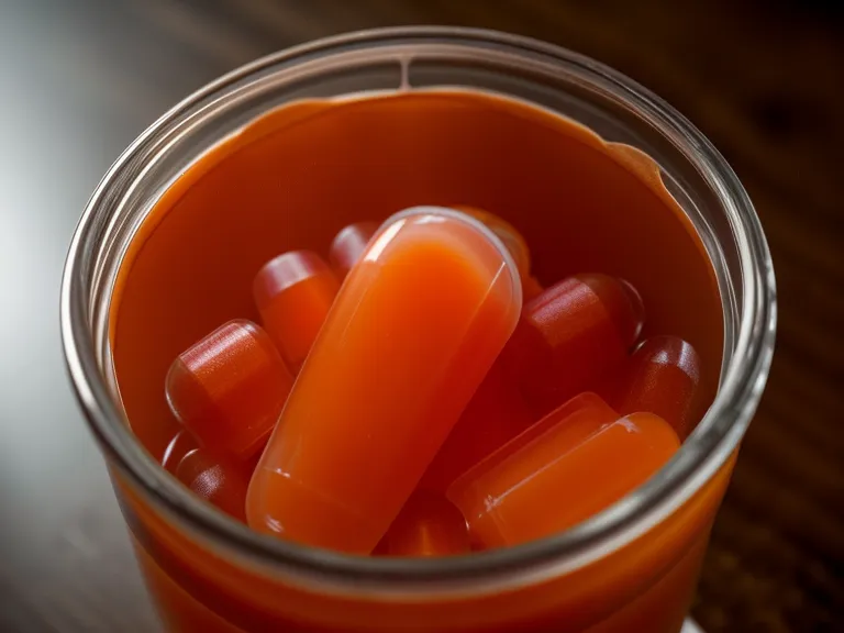 A SynoGut capsule next to a glass of juice, showing the swallowing struggle with capsule-format gut supplements