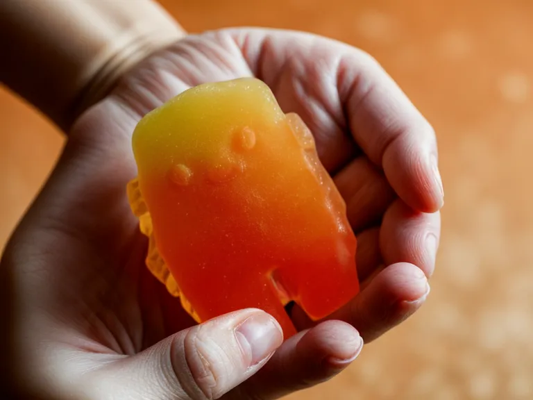 Close-up of a gummy probiotic supplement held between two fingers during a gut-skin axis product review