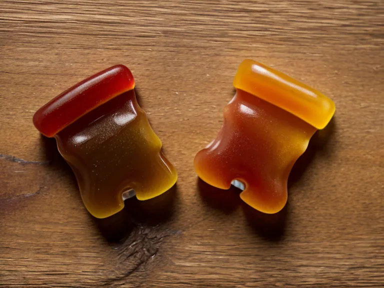 Mass market probiotic gummy bottle next to a premium gummy probiotic bottle on a kitchen table for a side-by-side supplement label comparison