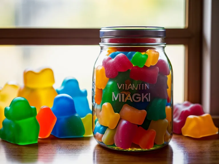 Jar of PrimeBiome gut health gummies on a kitchen table beside a teacher's grading notes