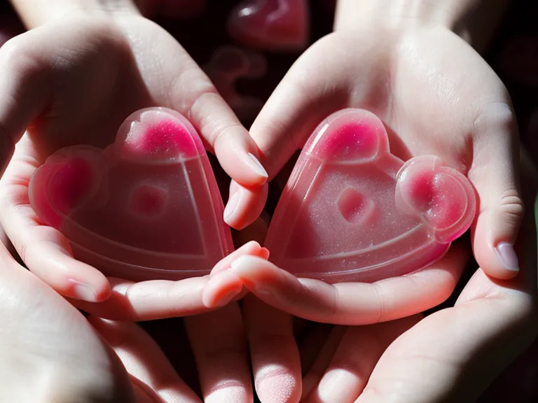 Two heart-shaped gummy probiotics held above a PrimeBiome bottle, checked for CFU count and sugar content
