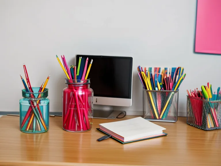 Teacher's desk with a lesson planner and a jar of gummy supplements for gut health tracking