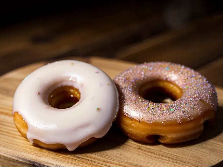 A glazed donut beside two gummy supplements on a wooden table, comparing added sugar between gummy vitamins and a breakroom donut